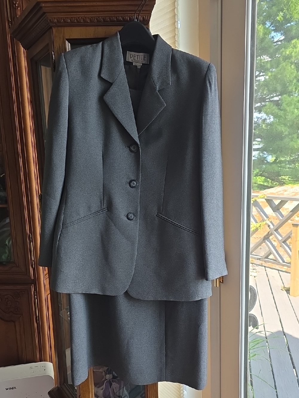 Petite Gray Women's Sleeveless Dress With Jacket Suit - Classic Tailored Set